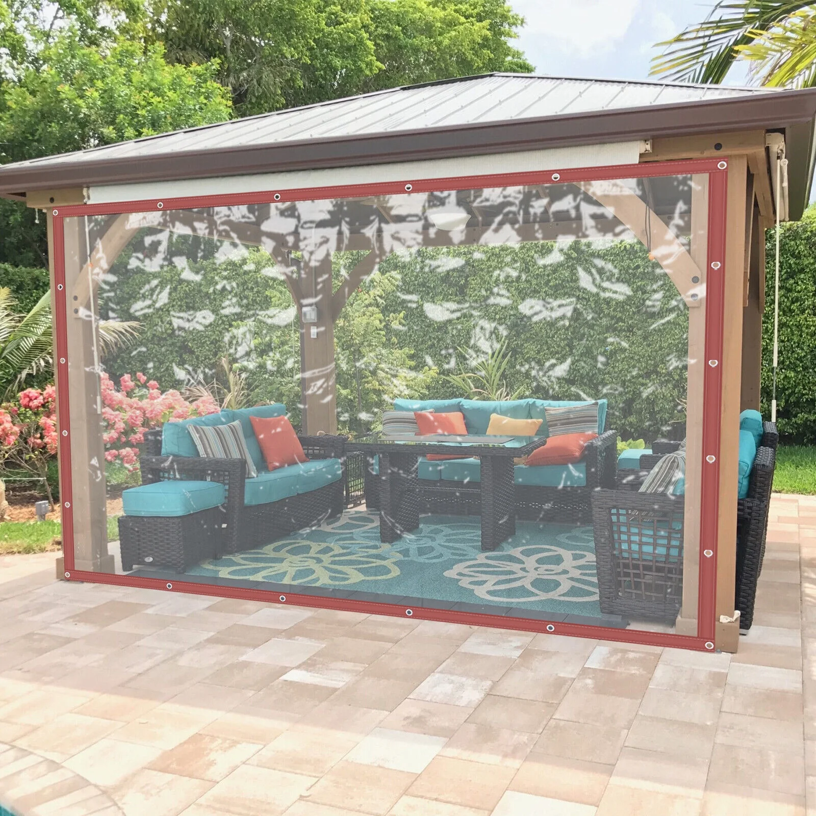 Water/Sun-proof Commercial Brown PVC Clear Awning Canopy Patio Roll Up Enclosure