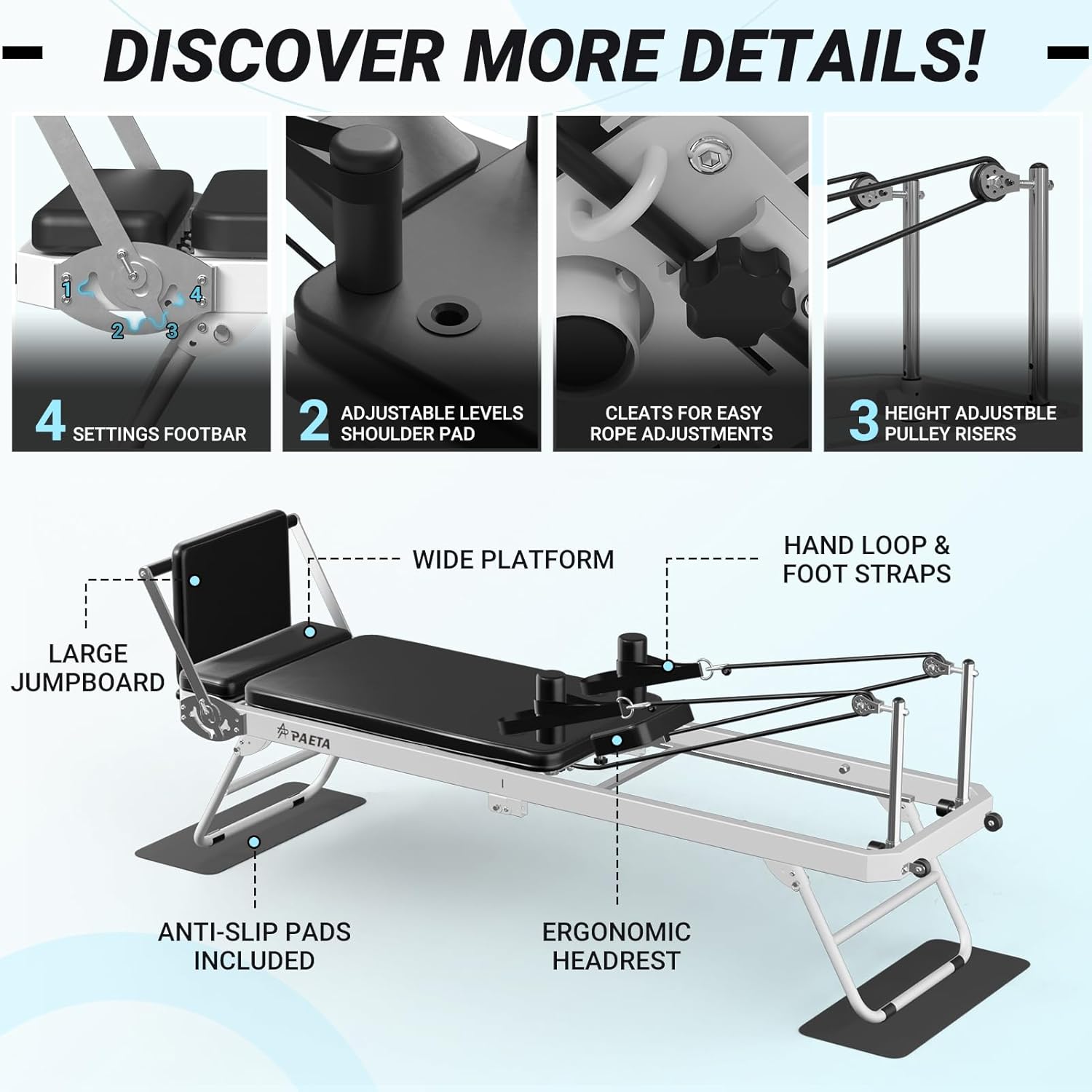 Pilates Reformer, PAETA Foldable Reformer Pilates Machine for Home Use, with Dual Resistance- Springs and Cords, Pilates Equipment for Home Workouts with Jump Board, Up to 400 LBS