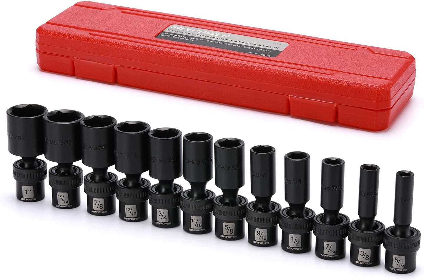 MIXPOWER 10-piece 3/8" Drive Shallow Universal Impact Socket Set, Metric,10-19mm, Swivel Socket with Flexible Wobble, CR-MO