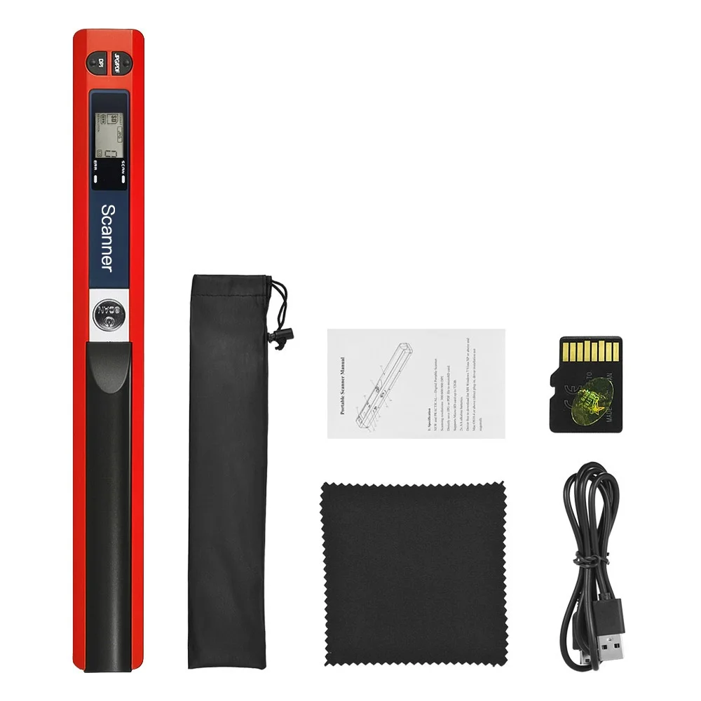 Portable Handheld Wand Wireless Scanner A4 Size 900DPI JPG/PDF Formate LCD Display with Protecting Bag and 8GB TF Card for Business Document Reciepts Books Images