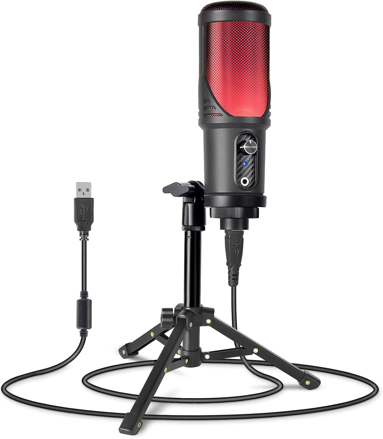 USB Microphone - LILANZo Computer Condenser Gaming Mic for PC/Laptop/Phone/PS4/5, Cardioid, Headphone Output, Volume Control & Mute Button Microphone for Streaming, Podcast, Studio Recording, Red LED Pack of 2
