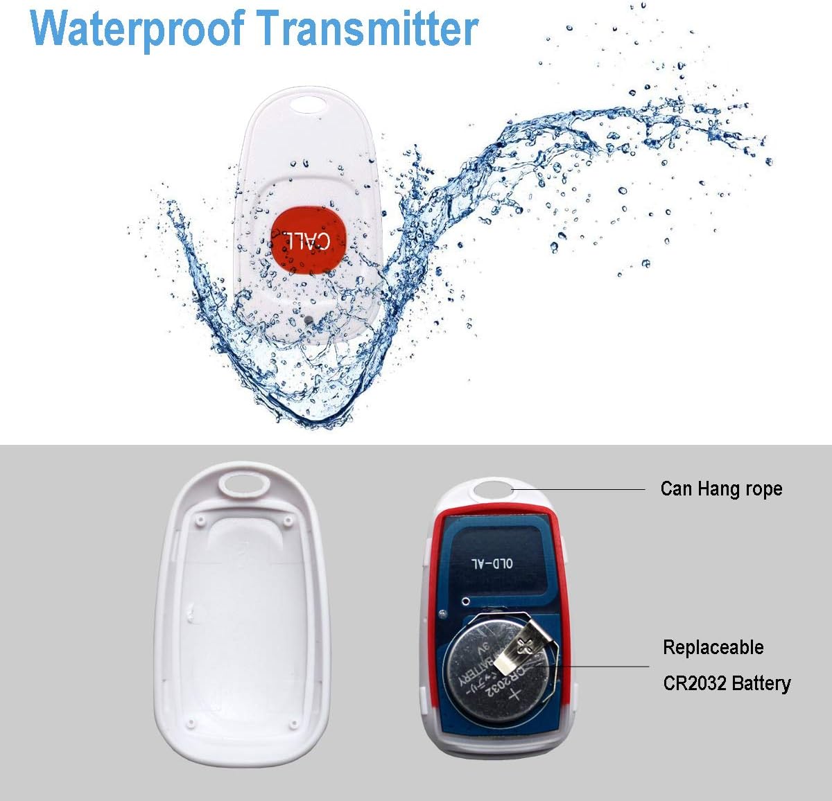 Caregiver Pager Wireless Life Alert Systems for Seniors IP55 Waterproof, Fall Alert Devices for Elderly, Panic Buttons with Necklace (3 Call Buttons + 3 Receivers)