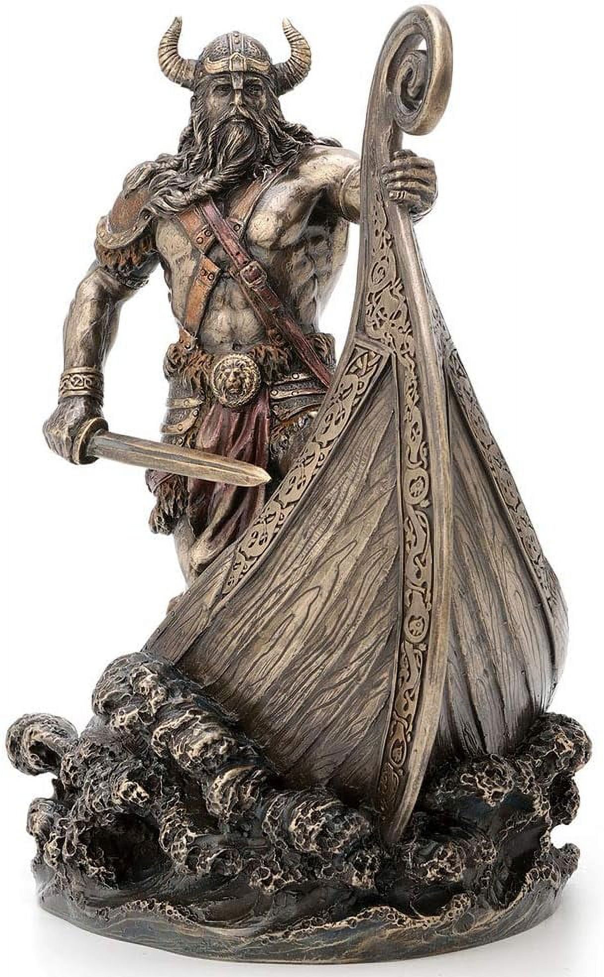 Inch Norse Viking Standing On Long Ship Prow Antique Bronze Finish Statue