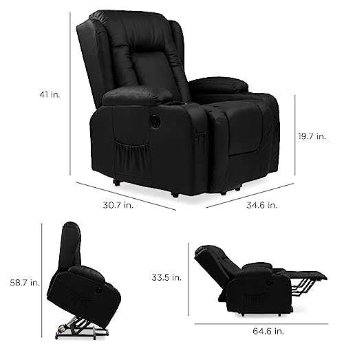 Best Choice Products PU Leather Electric Power Lift Chair, Recliner Massage Chair, Adjustable Furniture for Back, Legs w/ 3 Positions, USB Port, Heat, Cupholders, Easy-to-Reach Side Button - Brown