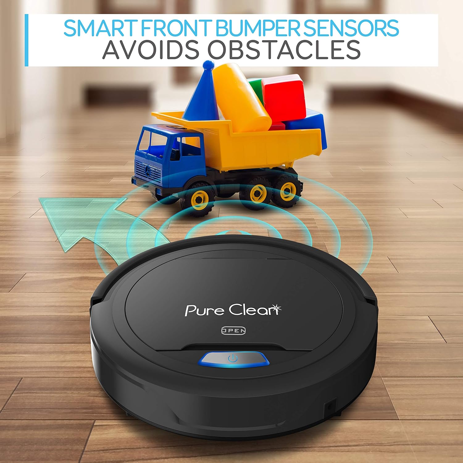 Pure Clean Robot Vacuum Cleaner - Upgraded Lithium Battery 90 Min Run Time - Automatic Bot Self Detects Stairs Pet Hair Allergies Friendly Robotic Home Cleaning for Carpet Hardwood Floor