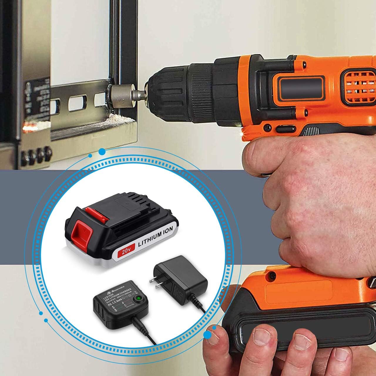 Powerextra 2 Pack LBXR20 Battery 3.0Ah Replace for Black and Decker 20V MAX + 20V Charger for Black Decker 20V MAX 20V Pack of 2