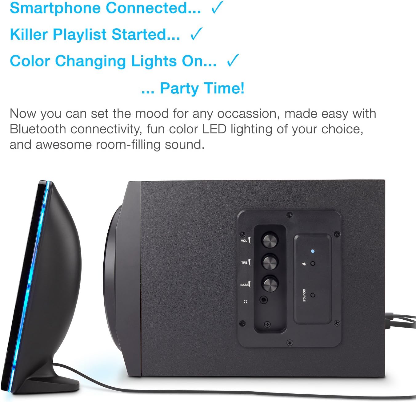 Cyber Acoustics Bluetooth Speakers with LED Lights &ndash; The Perfect Gaming, Movie, Party, Multimedia 2.1 Subwoofer Speaker System (CA-SP34BT)