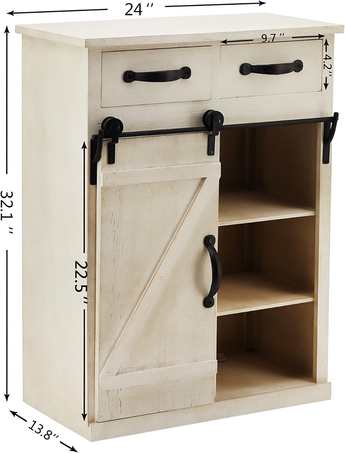 Classic Style White Country Style Single Barn Door with 2 Drawers Vintage Wooden Cabinet