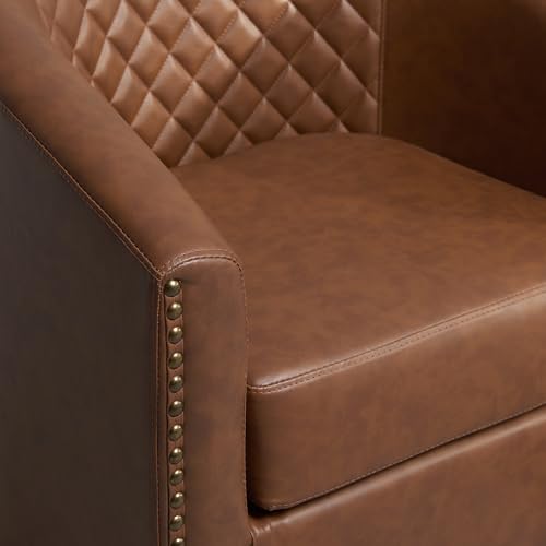 29" Wide Tufted Faux Leather Swivel Barrel Chair Set of 2, PU Leather Modern Upholstered Accent Chairs with Nailhead Trim, Small Armchair for Living Room Bedroom, Cream