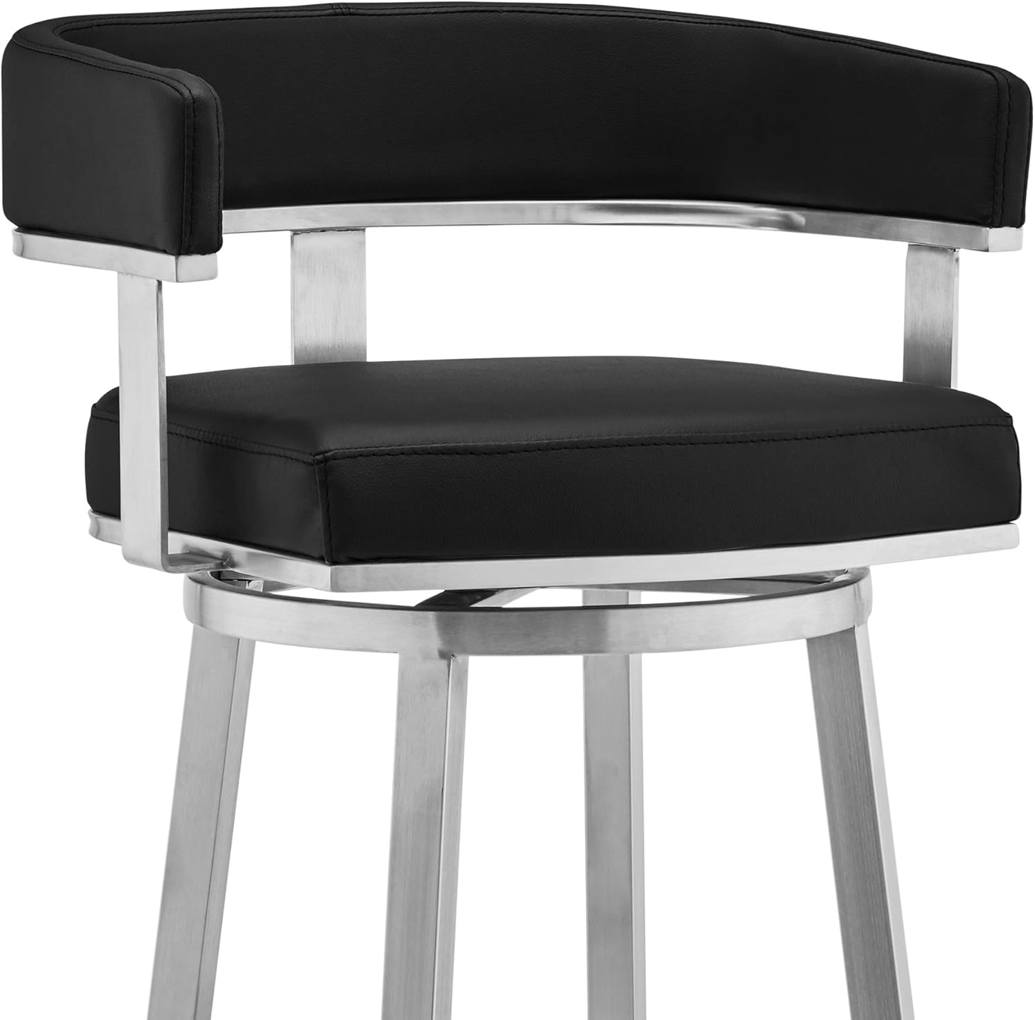 Armen Living Cohen 26" Black Faux Leather and Brushed Stainless Steel Swivel Bar Stool