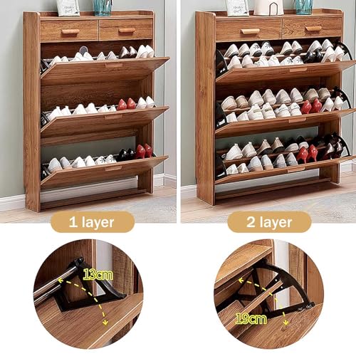 Narrow Shoe Cabinet for Entryway, Hallway Shoe Storage Cabinet, Slim Flip Down Shoe Rack 4 Tier Shoe Organizer for Home and Apartment
