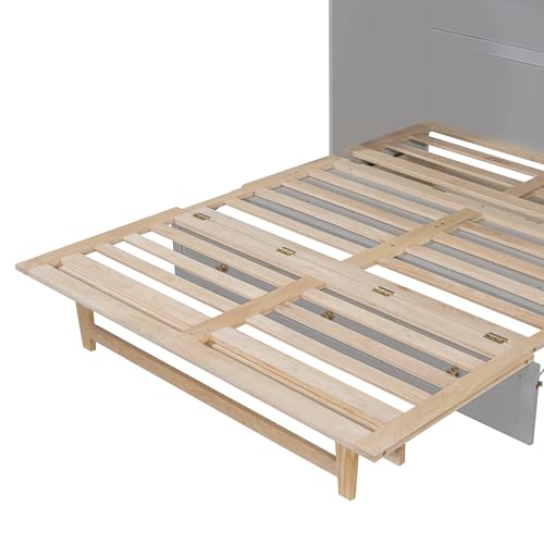 P PURLOVE Queen Size Murphy Bed,Folding Solid Wood Murphy Cabinet Bed,Queen Wall Bed with Storage Drawers,Green
