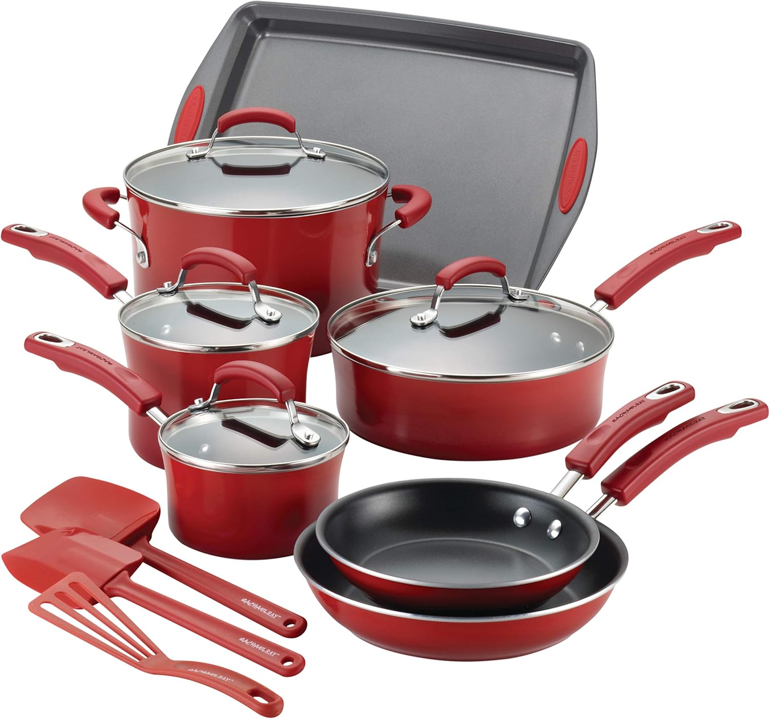 Rachael Ray Brights Nonstick Cookware Pots and Pans Set, 14 Piece, Purple Gradient
