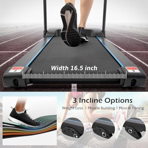 Folding Treadmill with Incline, 330 LBS Weight Treadmills for Home Gyms, 3.5HP Electric Running Walking Jogging Machine w/Bluetooth APP Easy Installation Space Saving Treadmill