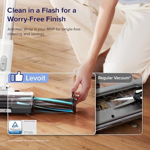 LEVOIT Cordless Vacuum Cleaner, Stick Vac with Tangle-Resistant Design, Up to 50 Minutes, Powerful Suction, Rechargeable, Lightweight, and Versatile for Carpet, Hard Floor, Pet Hair, LVAC-200