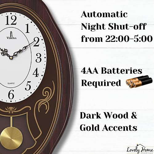 Pendulum Wall Clock Battery Operated - Hanging Grandfather Wall Clock with Pendulum - Quiet Wood Pendulum Clock - Wooden Wall Clock for Living Room Decor, Office & Home Décor Gift 27x11.5