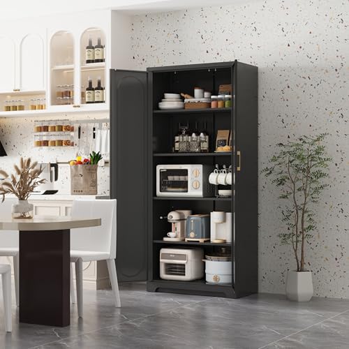 71" Tall Metal Storage Cabinet, Kitchen Pantry Storage Cabinets with Doors and 4 Shelves, White Pantry Cabinet, Utility Kitchen Cupboard, Large Steel Cabinets for Dining Room, Office, Living Room