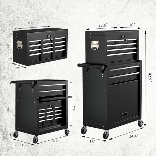 8-Drawer High Capacity Rolling Tool Chest,Tool Chest with Wheels,Sliding Metal Tool Box Organizer with Lockable Drawer for Workshop,Garage (BLACK)