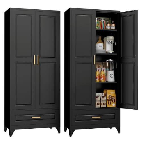 71" Tall Metal Storage Cabinet, Kitchen Pantry Storage Cabinets with Doors and 4 Shelves, White Pantry Cabinet, Utility Kitchen Cupboard, Large Steel Cabinets for Dining Room, Office, Living Room