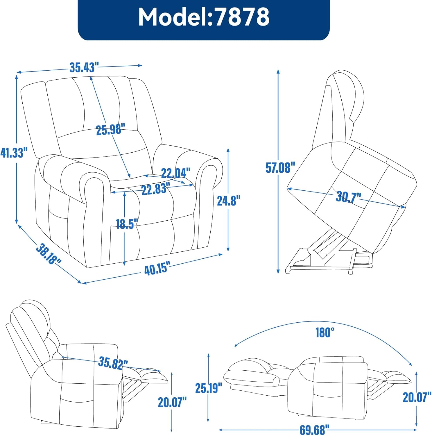 Power Lift Recliner Chair Heat Massage Dual Motor Infinite Position Up to 350 LBS, Genuine Leather, Heavy Duty Motion Mechanism with USB Ports, Brown