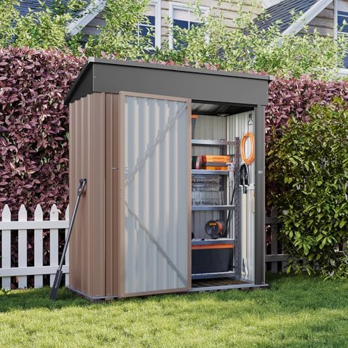 Aoxun 6x3.9 FT Shed with Base Metal Outdoor Storage Shed Garden Shed with Lockable Doors Tool Shed Bike Shed for Backyard, Patio, Poolside (Brown)