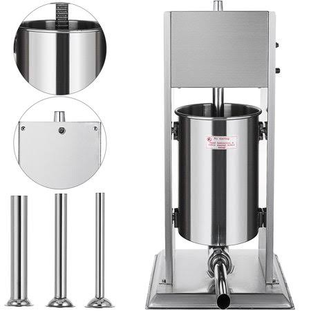 Vevor Manual Sausage Stuffer Maker 3L Capacity Two Speed Vertical Meat Filler Stainless Steel with 5 Stuffing Nozzles, Commercia