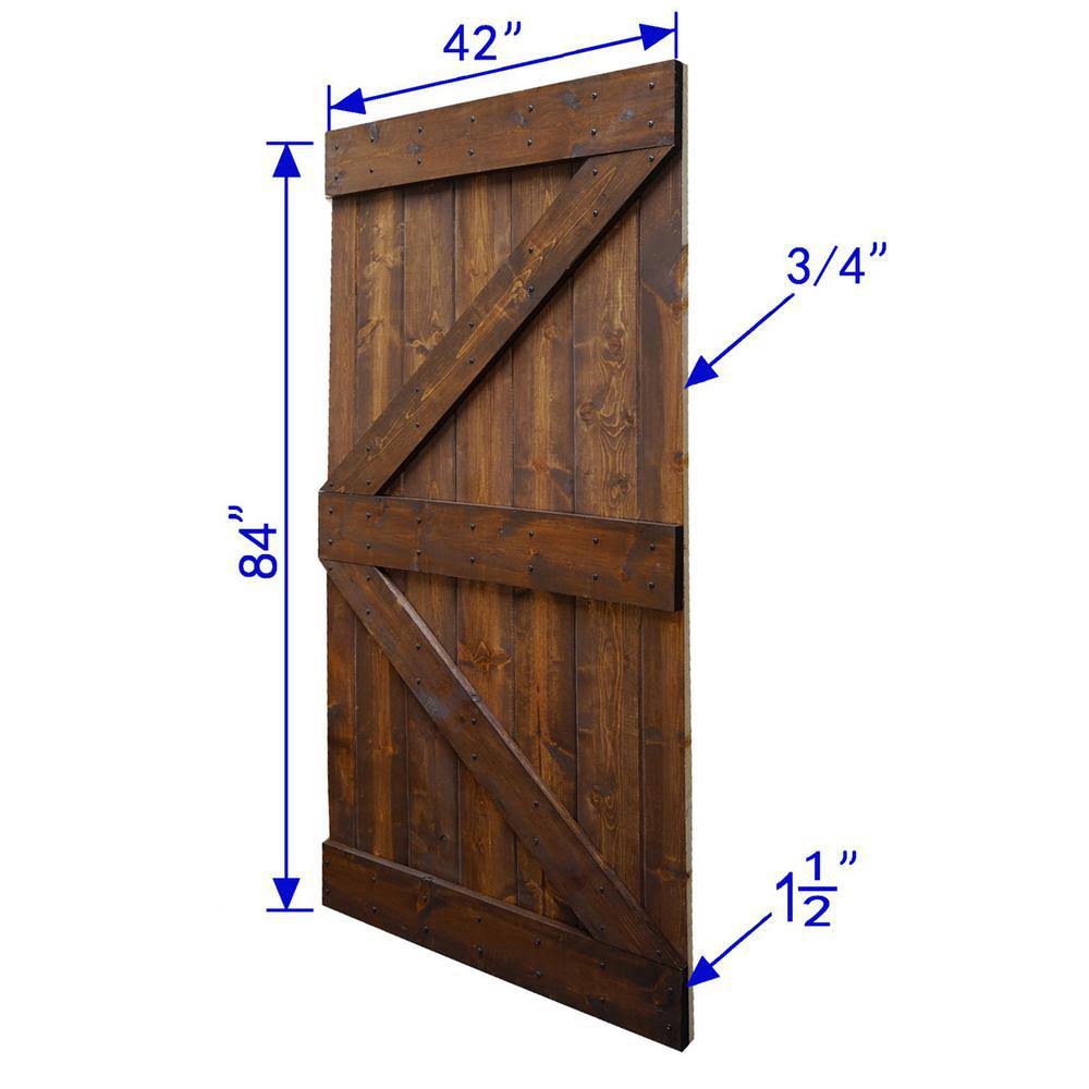 WELLHOME 42 in. x 84 in. K-Series Dark Walnut DIY Finished Knotty Pine Wood Sliding Barn Door Slab with Hardware Kit