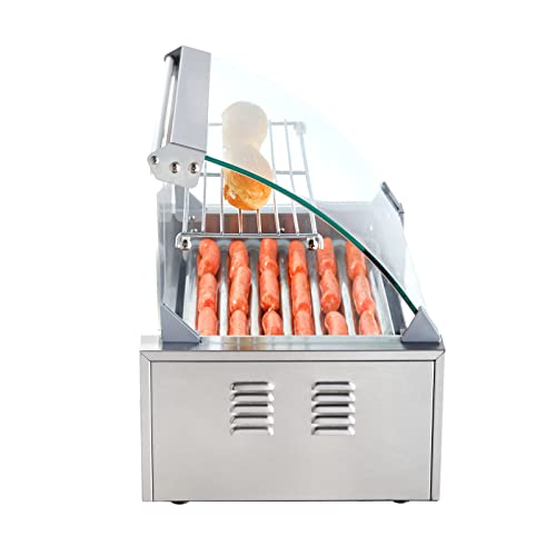 VEVOR Hot Dog Roller, 12 Hot Dog Capacity 5 Rollers, 750W Stainless Steel Cook Warmer Machine with Dual Temp Control, LED Light and Detachable Drip Tray, Sausage Grill Cooker for Kitchen Restaurant