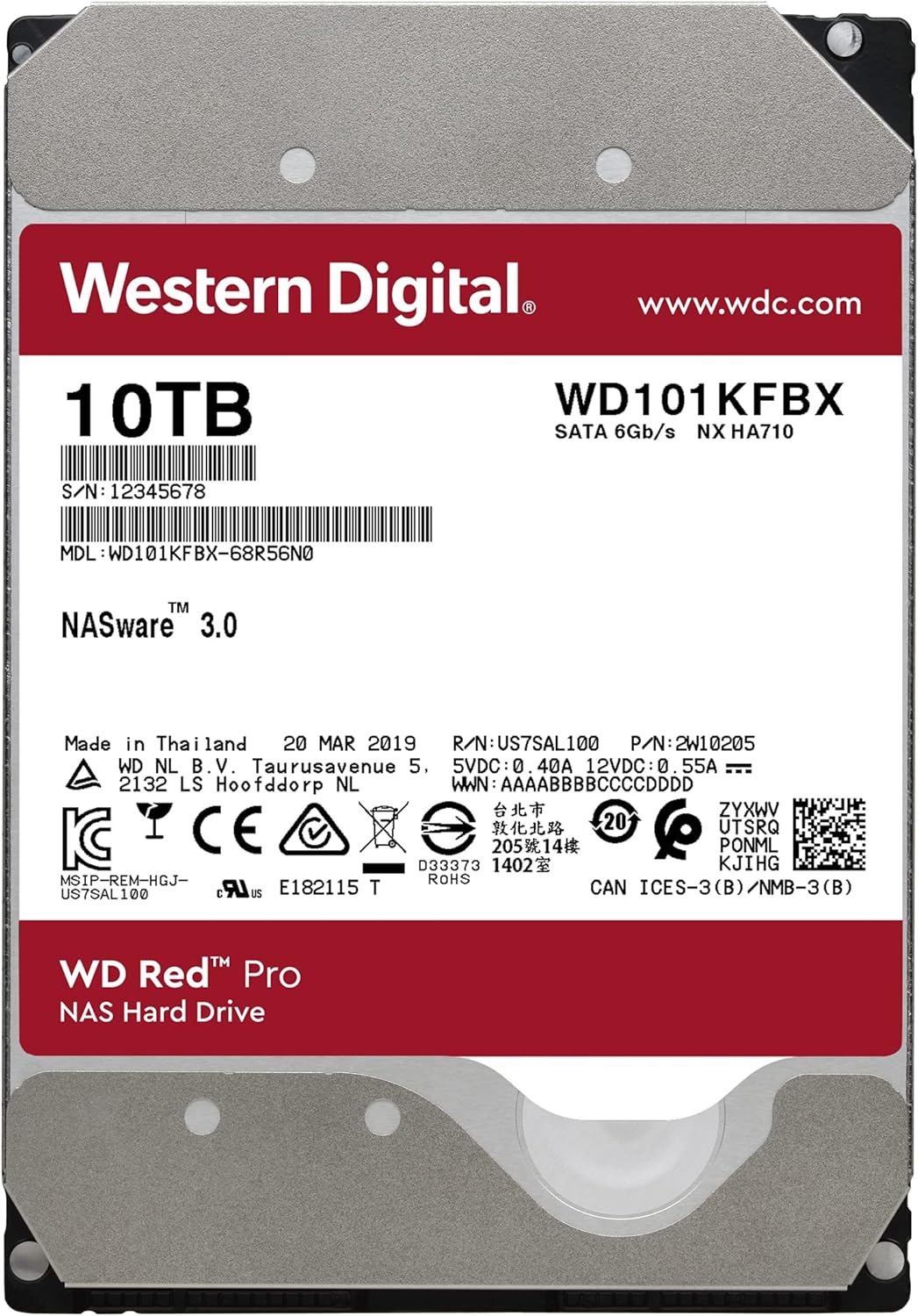 Western Digital 10TB WD Red Pro NAS Internal Hard Drive - 7200 RPM Class, SATA 6 Gb/s, CMR, 256 MB Cache, 3.5 - WD101KFBX (Old Version)