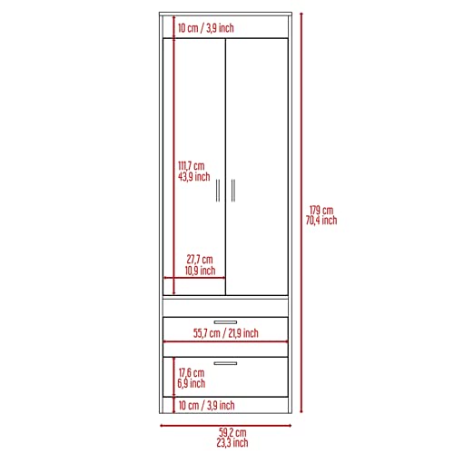 Armoire Wardrobe 2 Doors and 1 Drawer, Clothes Cabinet with Storage Shelves and Hanging Rod, Freestanding Wooden Closets Organization for Bedroom, 31.5″x19.7″x71.1″, 19.5 inch, White
