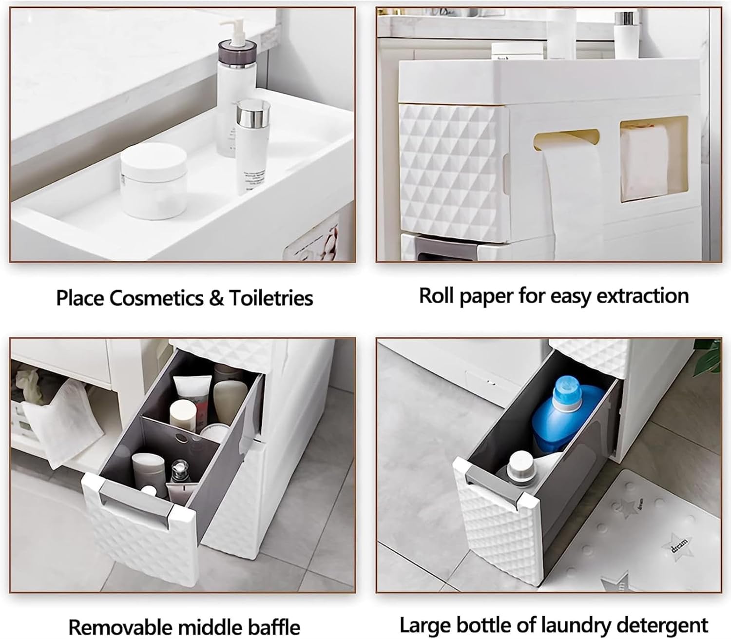 Small Bathroom Storage Cabinet with Moveable Drawers Slim Storage Tower with Wheels Drawer Cart Storage Tower Furniture Narrow Storage Drawer Cart Unit for Bedroom Hallway Closet Office Organizat