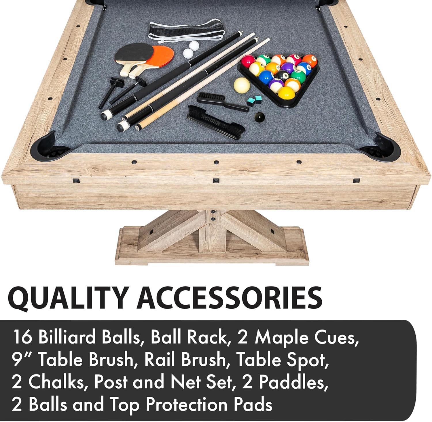 7 FT 3 in 1 Multi Game Pool Table with Dining Top Pool Table Ping Pong Table Combo with Dual Storage Bench Seating, Rustic Oak