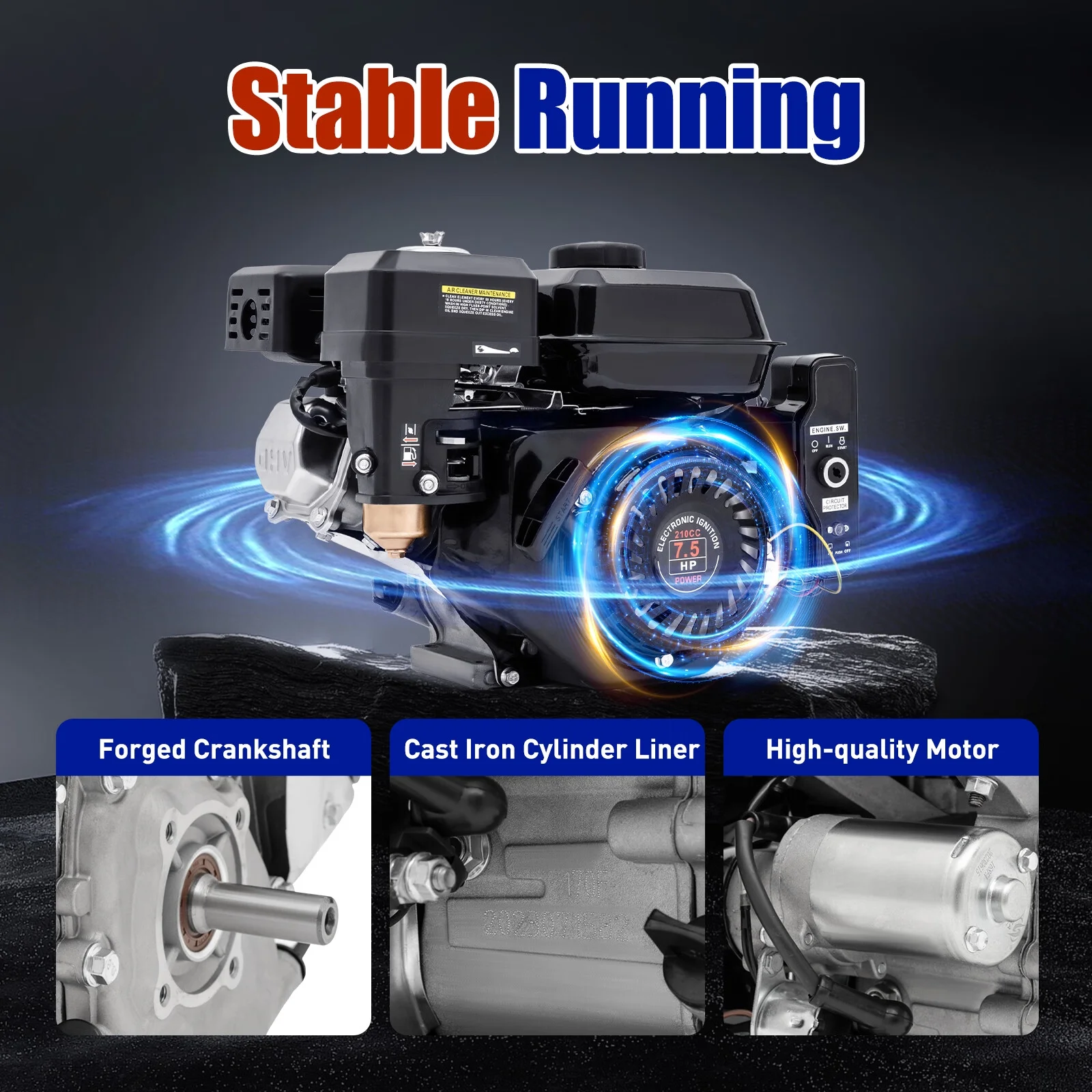 Wuzstar 7.5HP 212CC Go Kart Engine Electric Start Side Shaft Motor OHV Air Cooling Gasoline Engine Motor for Compressor Ripper, Lawn Mower