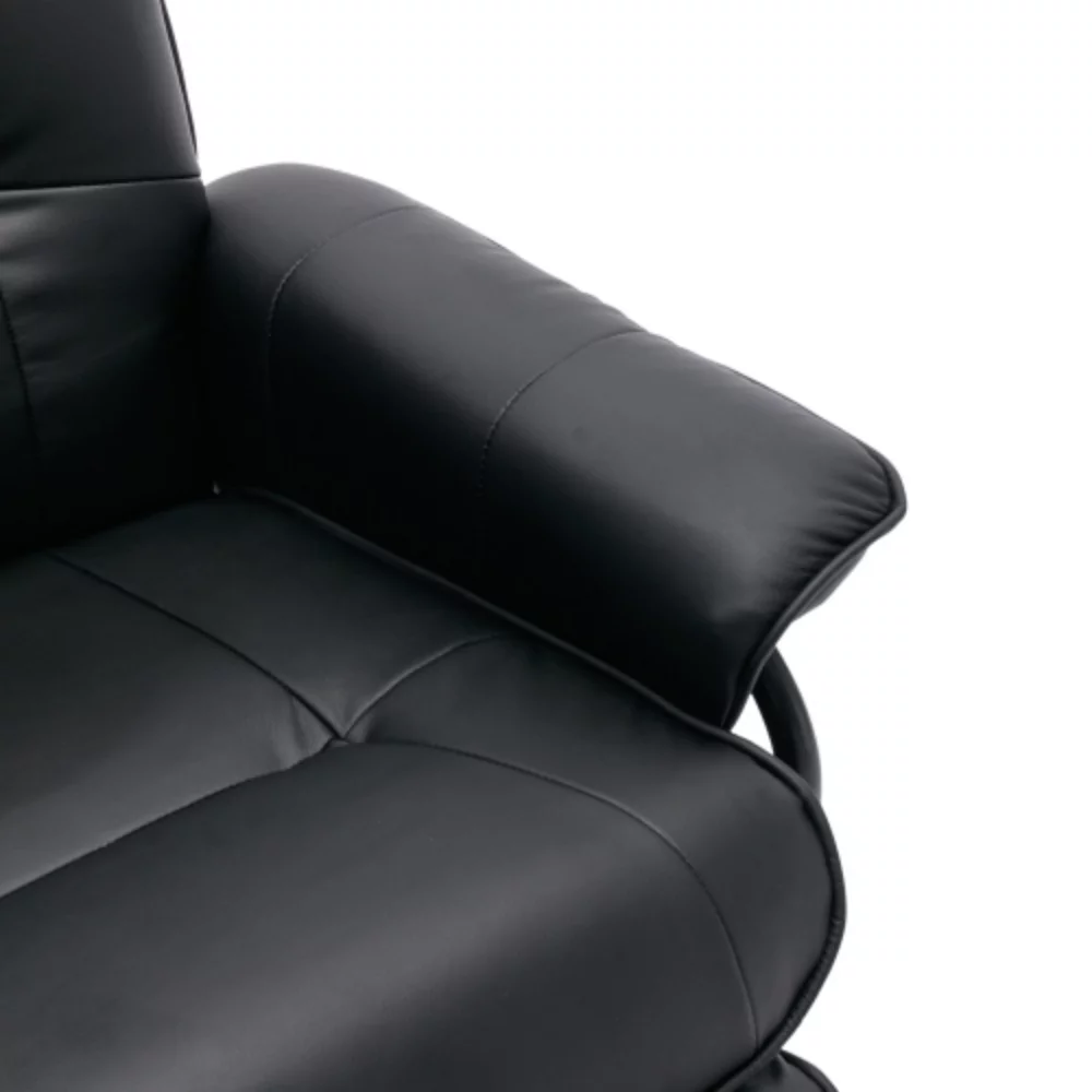 Faux Leather Manual Recliner,Adjustable Swivel Lounge Chair with Footrest,Can Rotate 360 Degrees,L-right Angle Curved Wooden Frame, Armrest and Wrapped Wood Base for Living Room,Black