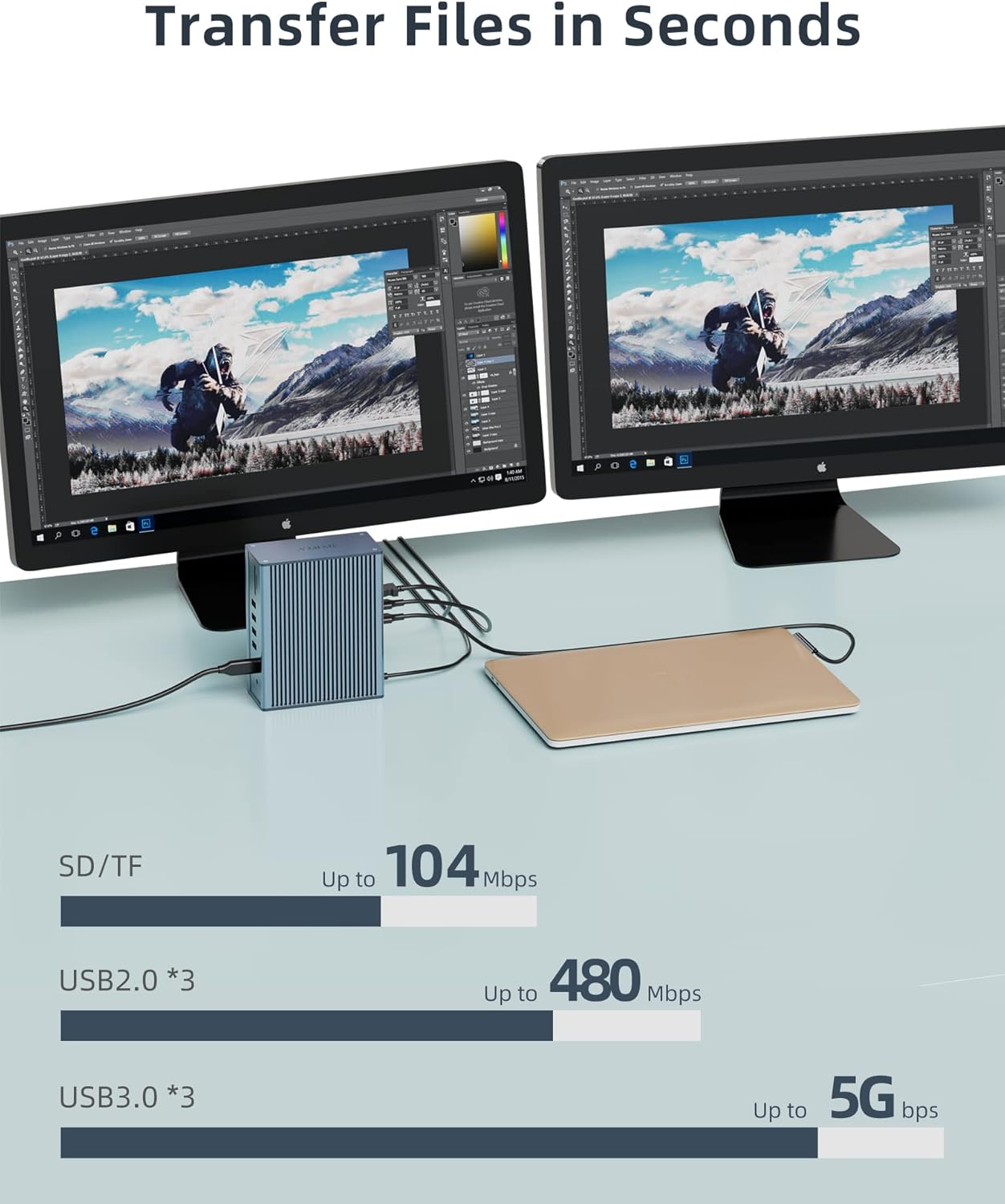 Surface Pro Docking Station, HYRTA 16 in 1 USB C Docking Station Quadruple Monitor for Surface Pro 7, Surface Pro Laptop Dock with 4K 2HDMI, DP, USB-C 3.0, PD, RJ45, 6USB Ports, SD/TF, Audio