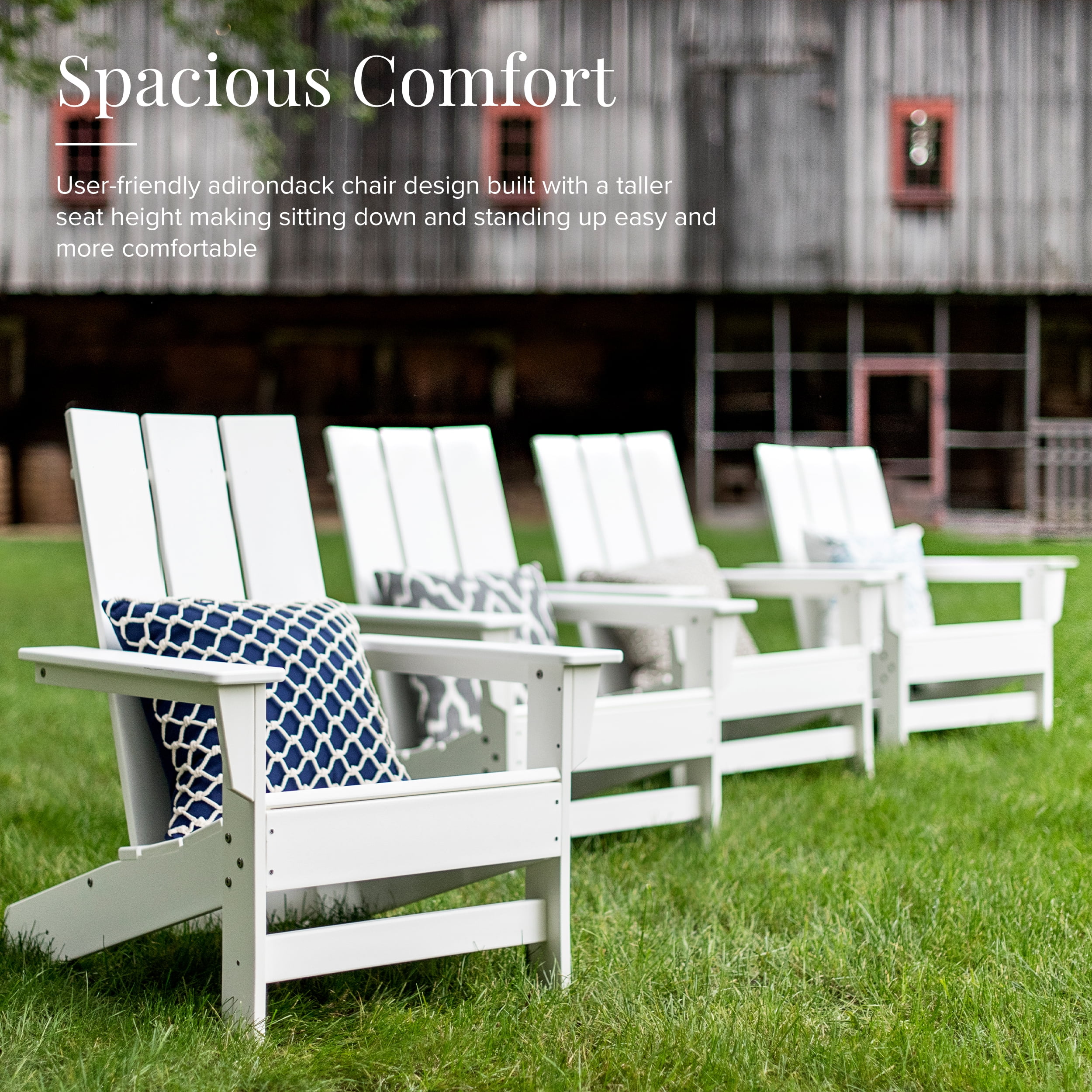 DuroGreen Aria Adirondack Chairs Made With All-Weather Tangentwood, Oversized, High End Patio Furniture for Porch, Lawn, Deck, Fire Pit, No Maintenance, Easy Assembly, Made in the USA, White