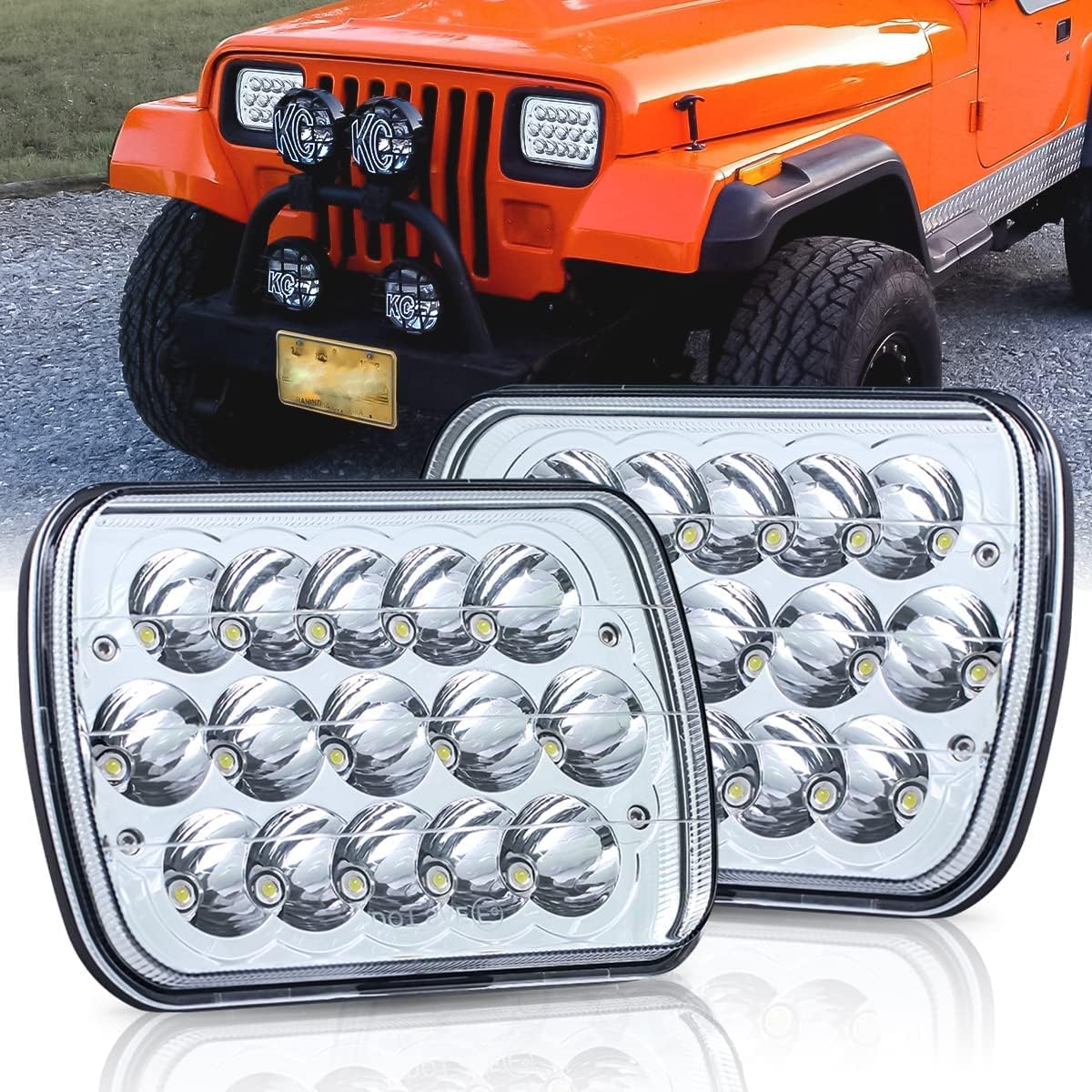 LEDUR 4x6 Inch LED Headlights Dot Approved High Low Sealed Beam Rectangular 4PCS 45W High/Low Beam Universal for H4651 H4652 H4656 H4666 H4668 H6545 H4642 Kenworth T800 T400 T600 Pack of 2