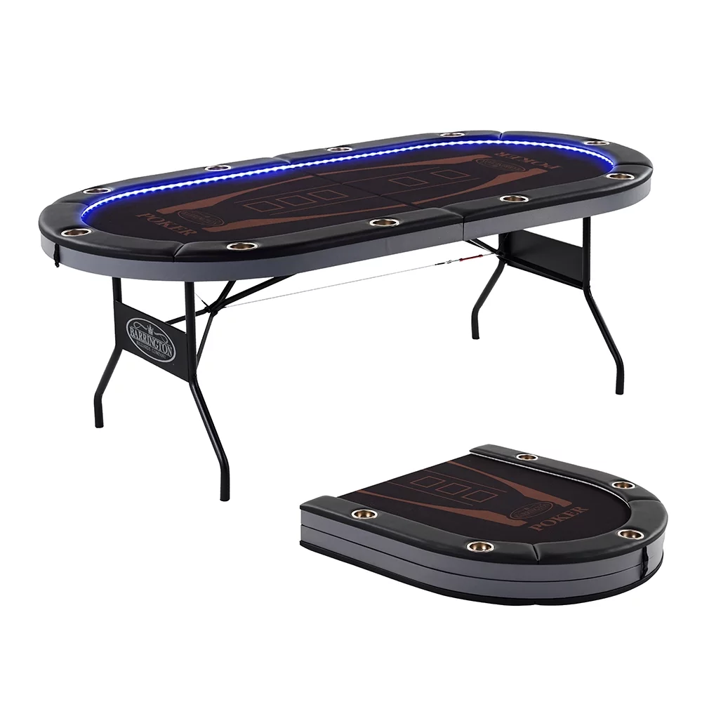 Barrington 10-Player Poker Table with In-laid LED Lights, Brown and Black