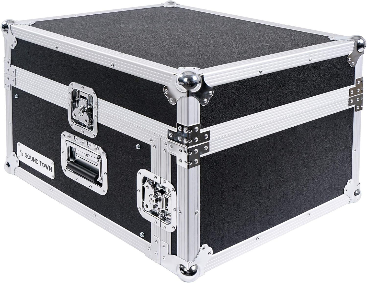 Sound Town 4U PA DJ Rack/Road Case with 11U Slant Mixer Top, 20’’ Rackable Depth, 4-Space Size - Pro Tour Grade (STMR-4US)
