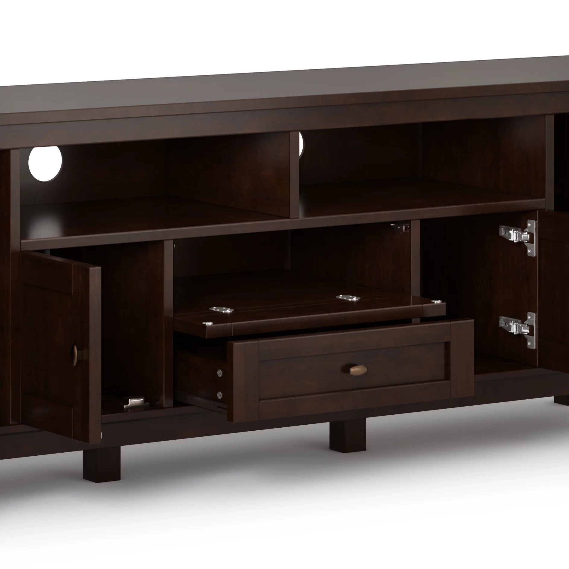 Warm Shaker SOLID WOOD 72 inch Wide Transitional TV Media Stand in Russet Brown For TVs up to 80 inches