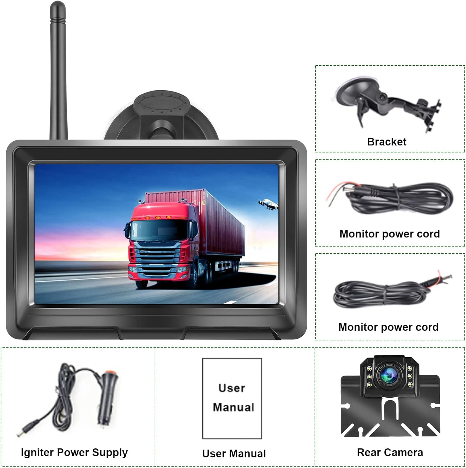 Wireless Backup Camera with 5 Inch HD 1080P Split Screen System for Truck Pickup Car Small RV, 2.4G Stable Digital Signals Bluetooth Backup Camera Support Add Second RV Rear View Camera Pack of 2