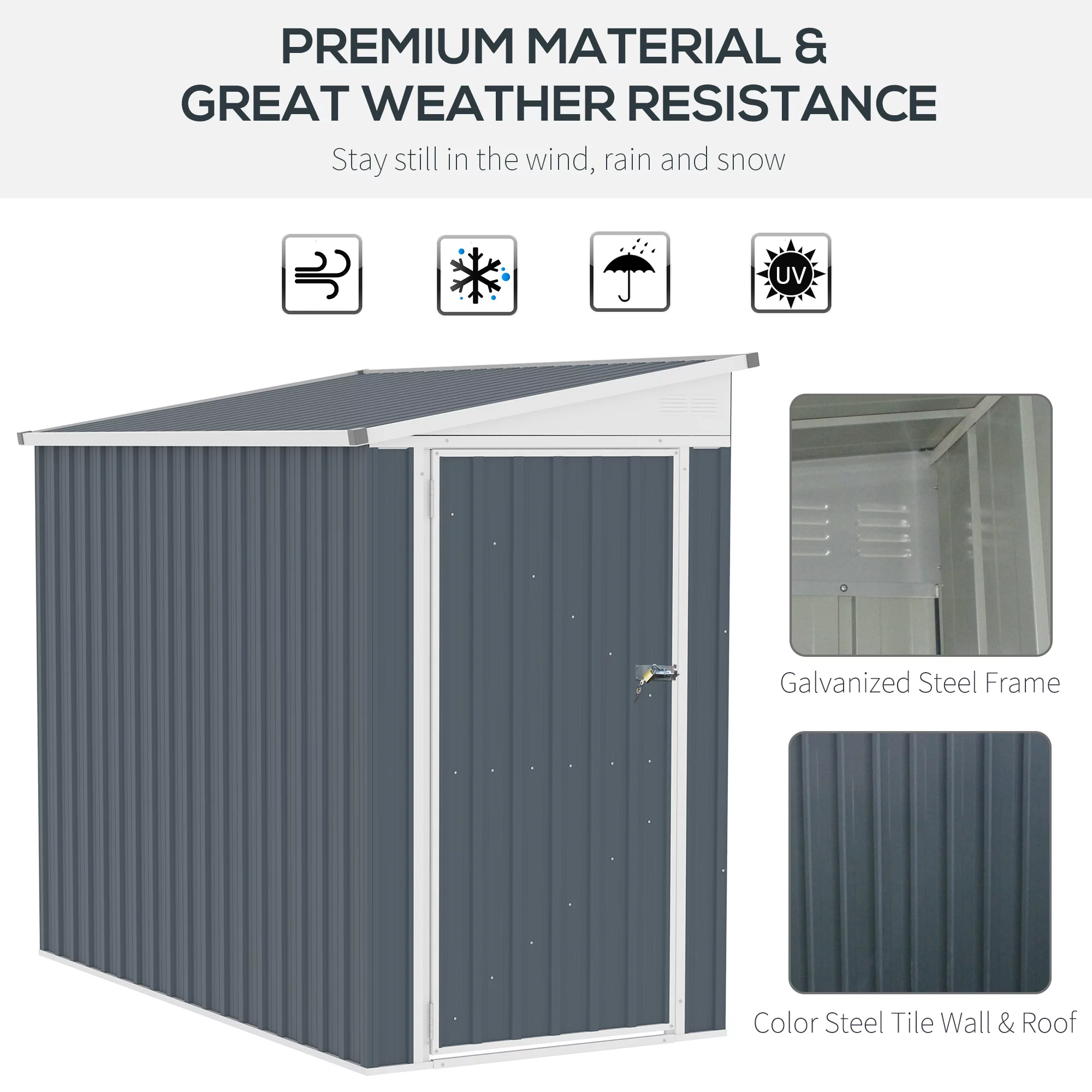 Outsunny Metal Outdoor Storage Shed, Lean to Shed ith Lockable Door