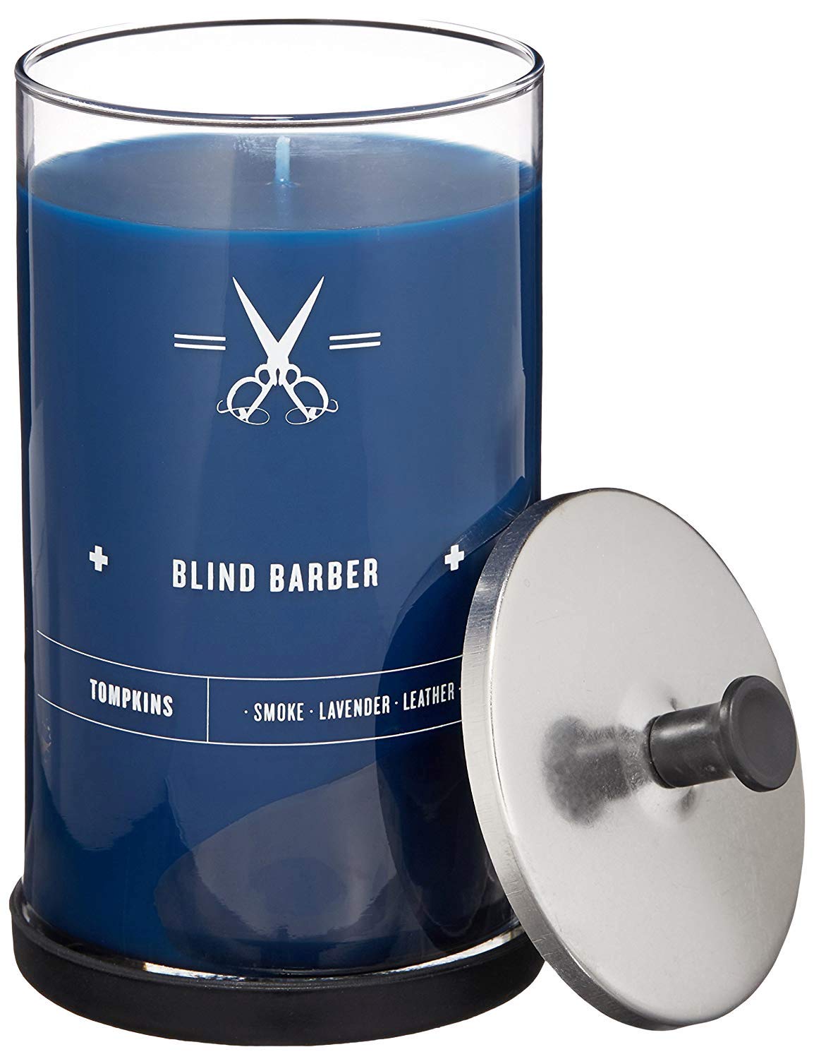 Blind Barber Tompkins Scented Candle - Long Lasting Soy Wax Candle in Barber Style Glass Jar with Notes of Leather, Smoke & Lavender - 100 Hour Burn Time (23.6oz)