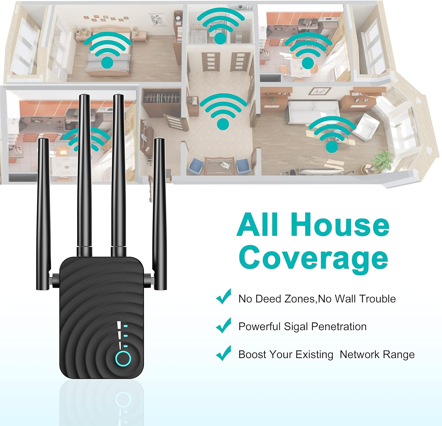 WiFi Range Extender Signal Booster, Covers up to 5000sq.ft and 35 Devices, 1200Mbps Wireless Internet Amplifier, 2.4 & 5GHz Dual Band WiFi Repeater with Ethernet/LAN Port Pack of 2