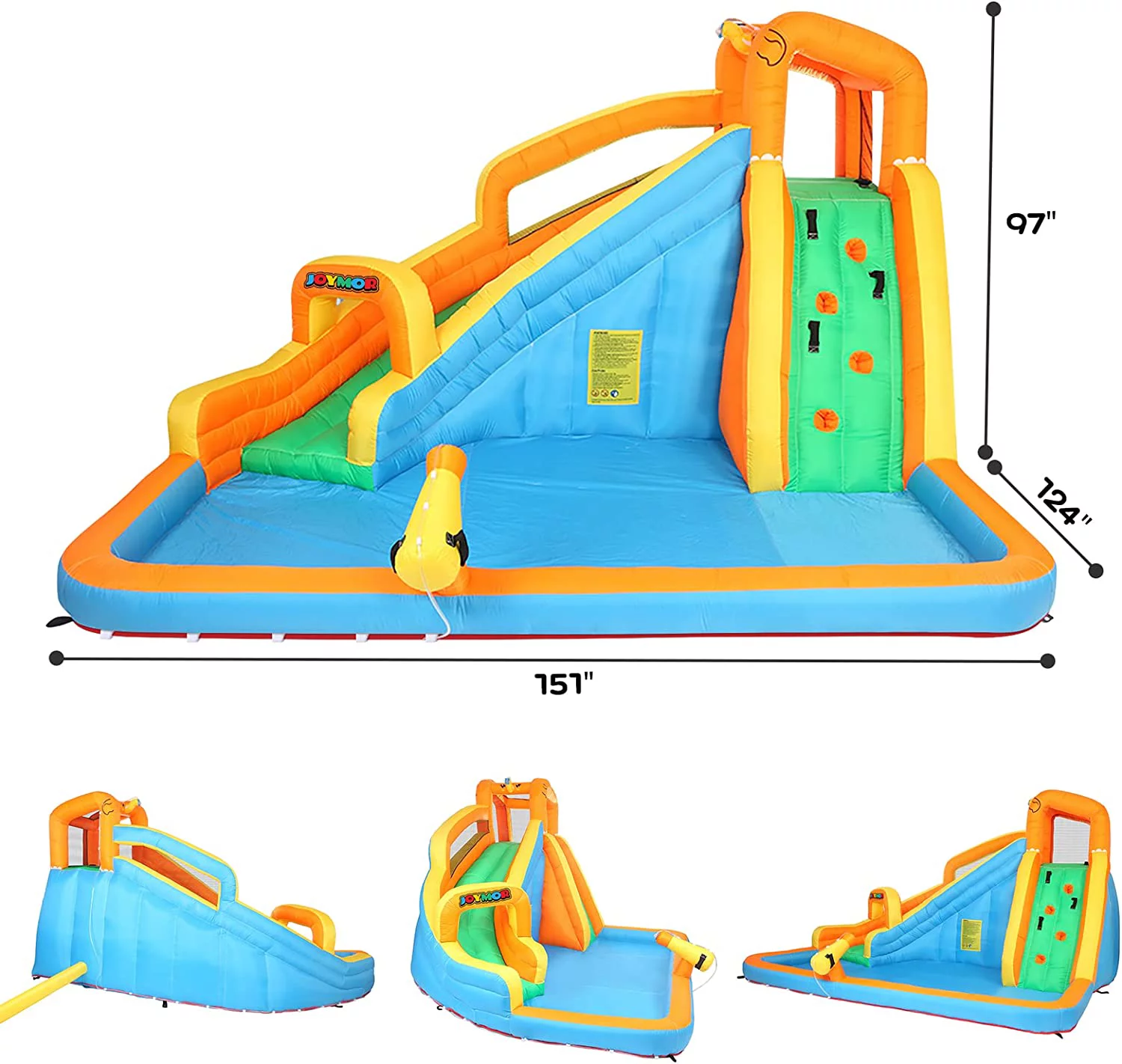 JOYMOR Inflatable Water Slide Bounce House w/Climbing Wall, Water Gun, Splash Pool, Water Slide Castle Outdoor Backyard Playhouse for Little Kids (Included Blower)