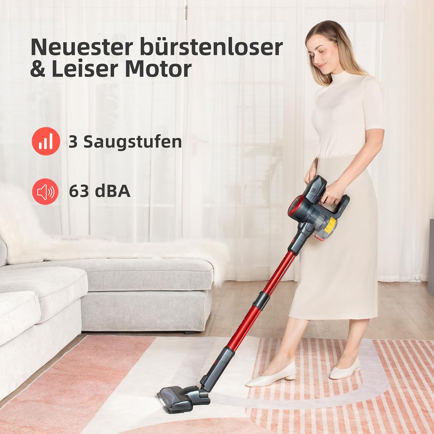 FABULETTA Cordless Vacuum Cleaner 24Kpa Powerful Suction with 45 Min Runtime, 6 in 1 Lightweight Great for Pet Hair & Hard Floor, Led Display, Red