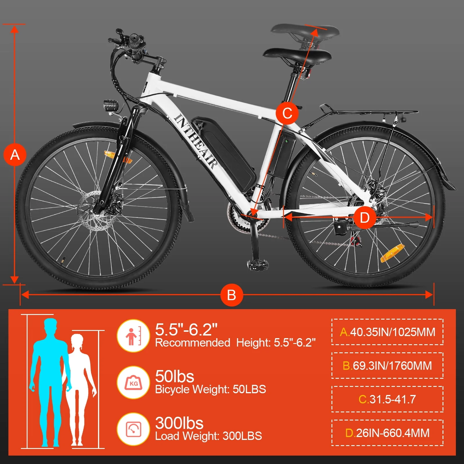 ZNH Electric Bike 26 Electric Mountain Bicycles 350W Motor E bike 21 Speed 36V 10Ah Electric Commuter Bike 20MPH Black Electric Bicycle Ebike