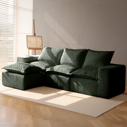 107" Comfy Cloud Couch with L-Shape Chaise & Deep Seat, Modular Sectional Sofa in a Box, Boneless Upholstered Couches for Living Room, No Assembly Required (Soft Corduroy, Black)