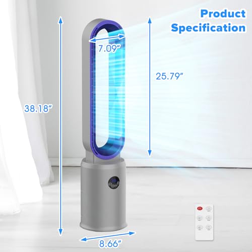 Cobuy Bladeless Tower Fan with Remote, Air Circulator Cooling Fan for Indoor Use, 24 Speeds Settings, 12 Timer, Quiet Oscillating Fan for Home Bedroom