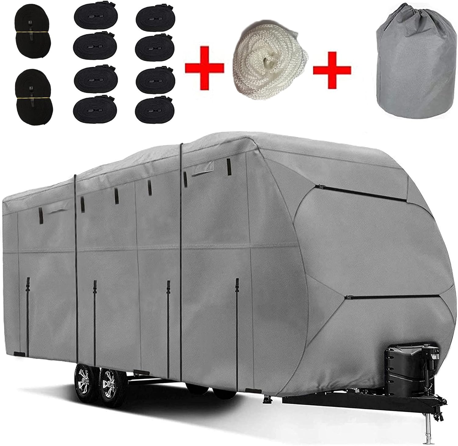 Travel Trailer RV Cover,Waterproof & Windproof Camper Cover Fits 16~18FT RV Trailer,Upgraded 420D Heavy Duty Polyester Oxford Durable, UV, Water Resistant RV Covers
